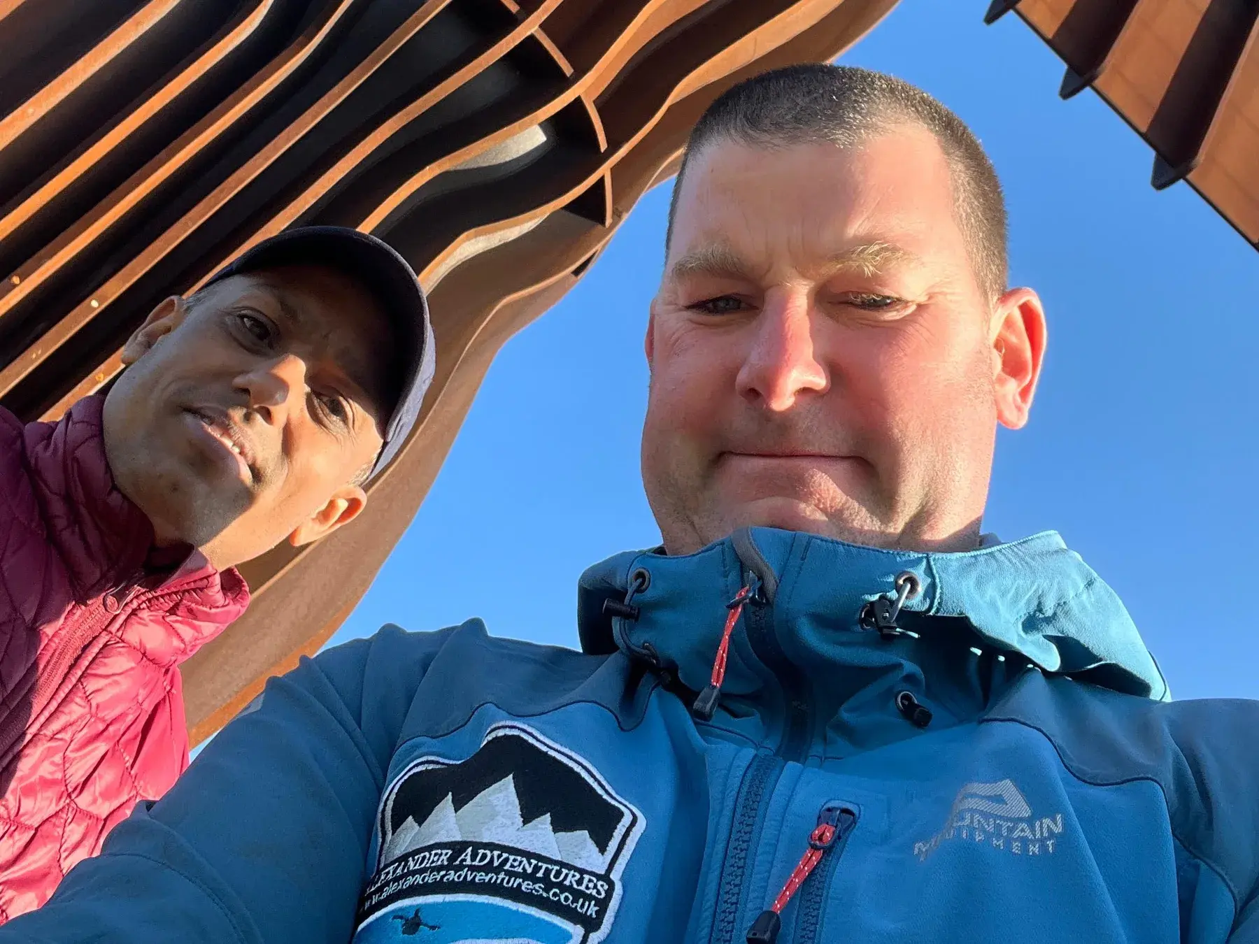 Joe and a Nepali friend beneath the Angel of the North